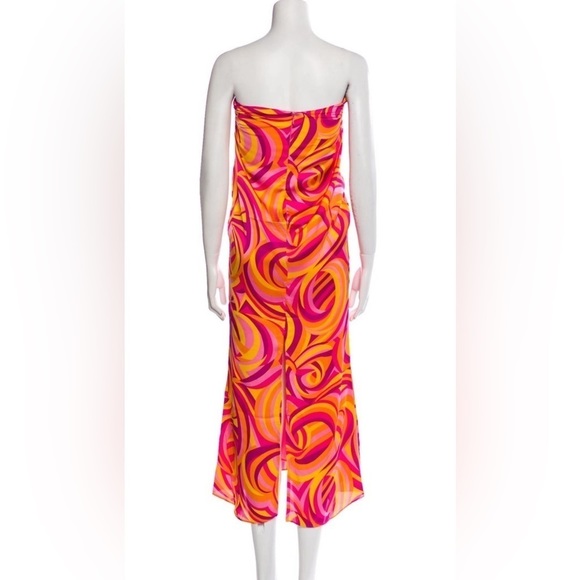 House Of Harlow 1960 Strapless Midi Maxi Dress Orange Pink Psychedelic Small - Picture 2 of 13